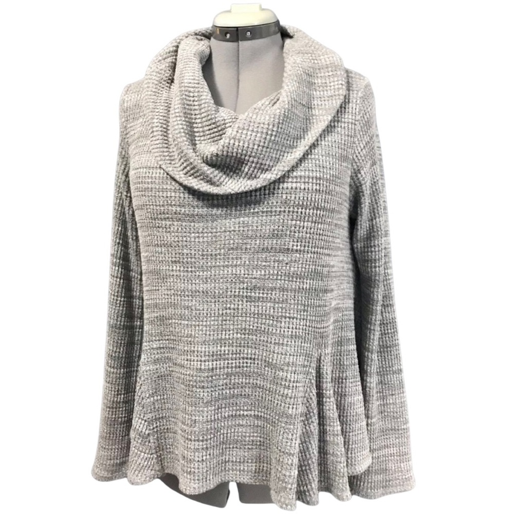 Postmark Anthropologie Waffle Knit Maurisa L Large Peblum Gray Shirt Sweater Top